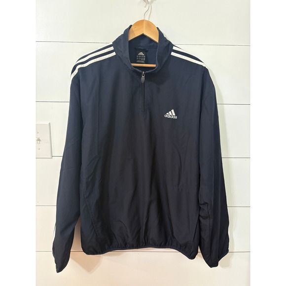 Adidas Pullover Jacket L Mens 3 Stripe Half Zip Windbreaker Lightweight - Picture 1 of 7